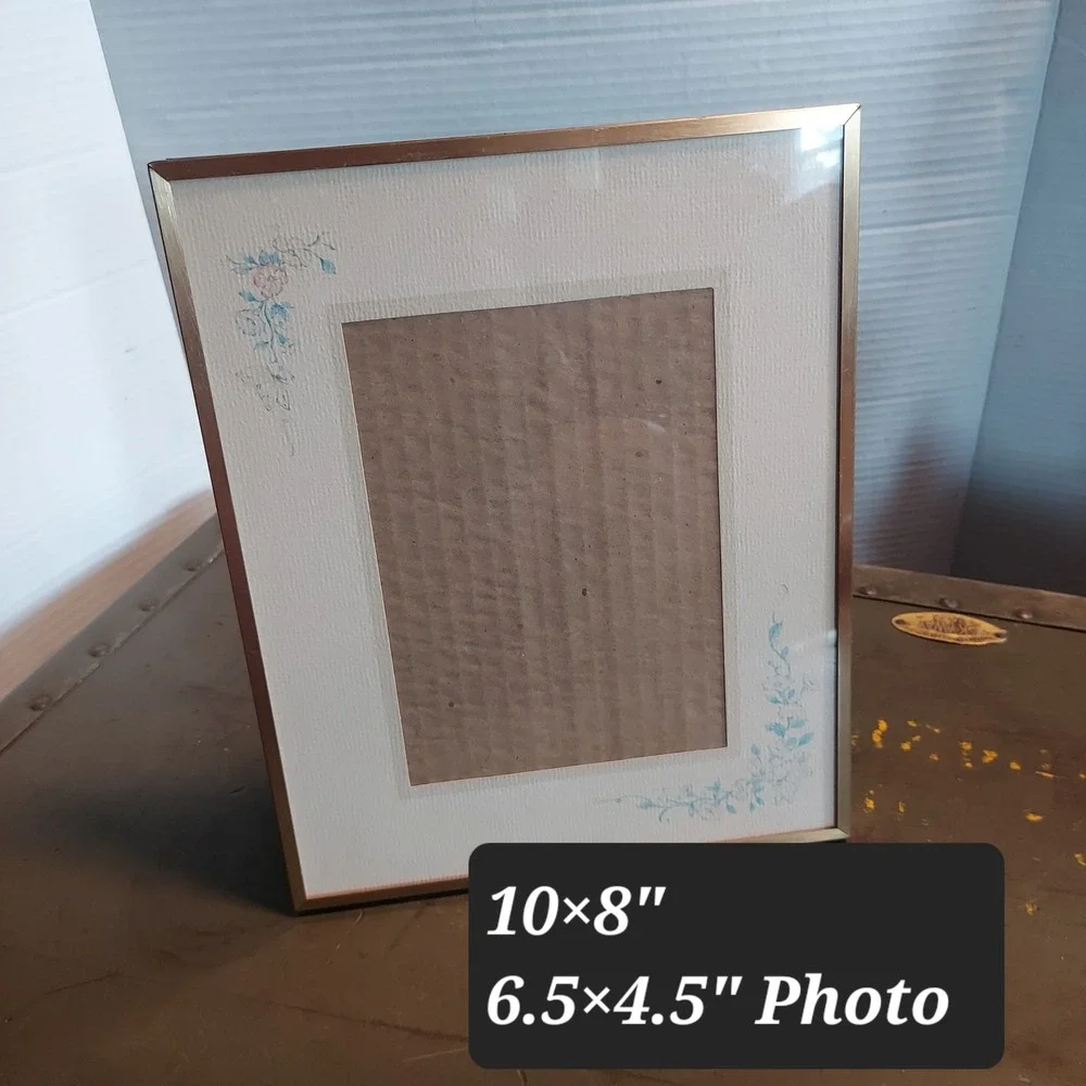 Vintage Gold Metal Picture Frame Floral Watercolor Mat 8x10 Tabletop Wall Mount